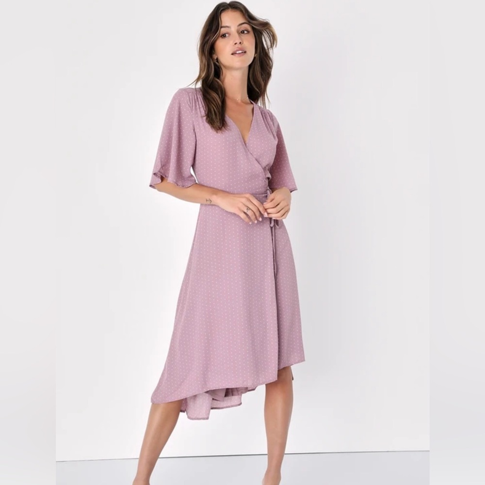 Mauve Print Midi Wrap Dress Color: Mauve Print Si… - image 1